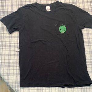 Black T-Shirt with Green Alien Pocket Design